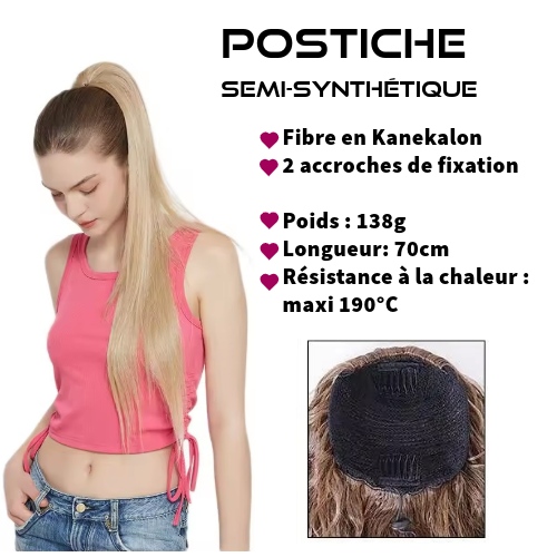 Postiche Queue de cheval Lisse Semi Naturel 70cm - Paloma (17 couleurs)
