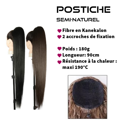 Postiche Queue de cheval Lisse Semi Naturel 90cm- Paula (6 couleurs)