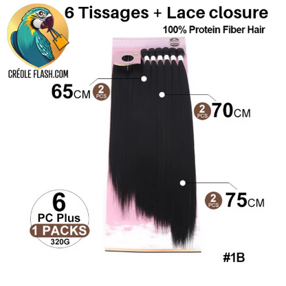 Tissages + Lace Closure Semi Naturels 65/70/75cm - Clémentine (Lot de 6+1)