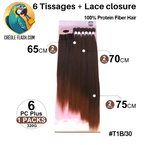 Tissages + Lace Closure Semi Naturels 65/70/75cm - Clémence (Lot de 6+1)