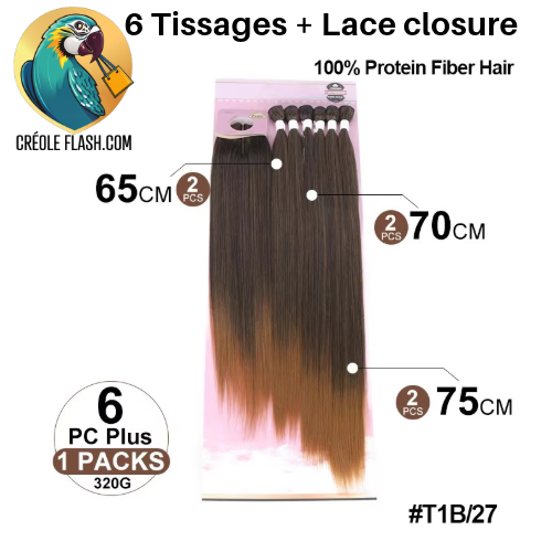 Tissages + Lace Closure Semi Naturels 65/70/75cm - Clécy (Lot de 6+1)