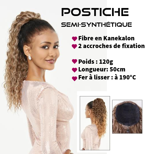 Postiche Queue de cheval Water Wave Semi Naturel 50cm - Pauline (6 couleurs)