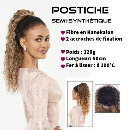 Postiche Queue de cheval Water Wave Semi Naturel 50cm - Pauline (6 couleurs)